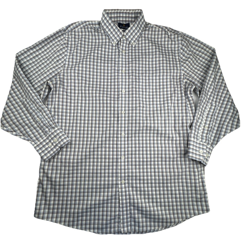 Stafford Mens Non-Iron Dress Shirt 16.5 32/33 Cotton Plaid Business Professional
